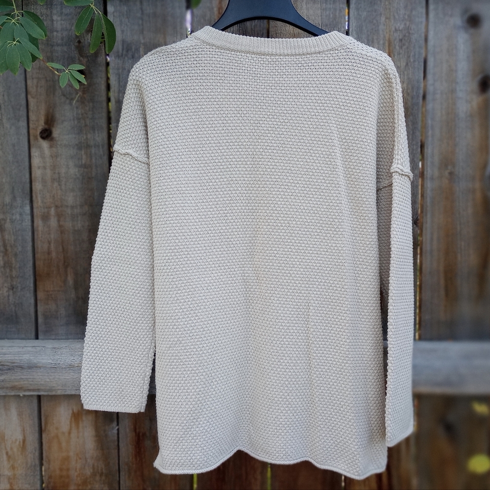 Henley Button Up Waffle Knit Crewneck Sweater Size XL - Picture 2 of 9